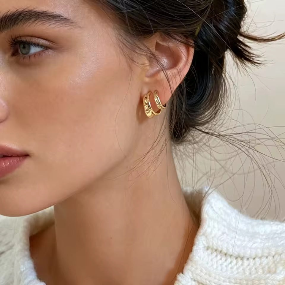 Elegant Double Hoop Øredobber i 925 Sølv med Zirkonia