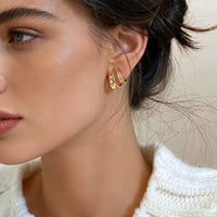 Elegant Double Hoop Øredobber i 925 Sølv med Zirkonia
