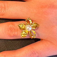 Flower statement øredobber og ring 18K gull