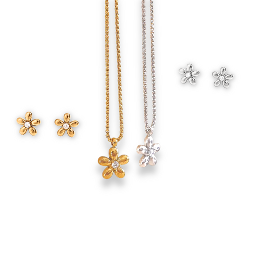 Blomstring – Smykkesett 18K gull med zirkonia