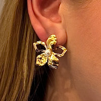 Flower statement øredobber og ring 18K gull