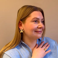 Flower statement øredobber og ring 18K gull