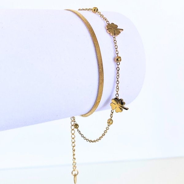 Firkløver armbånd 18K gull
