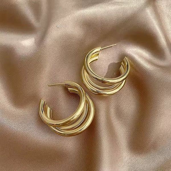 Chunky Triple Hoop Øredobber – Gullbelagt Rustfritt Stål