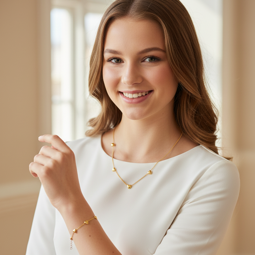 Grace smykkesett – konfirmant med armbånd synlig