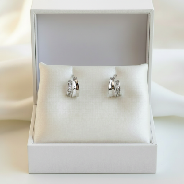 Elegant Double Hoop Øredobber i 925 Sølv med Zirkonia